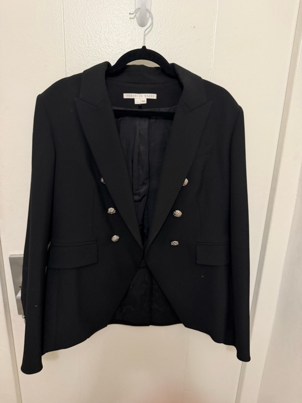 Veronica Beard Black Double-Breasted Tailored Blazer with Silver Buttons